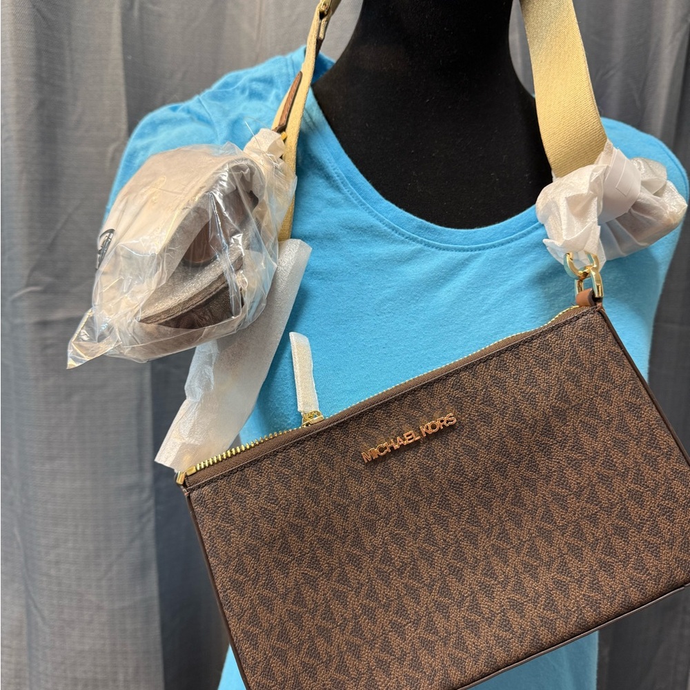 Michael Kors Brown and Gold  Jet Set Monogram Crossbody